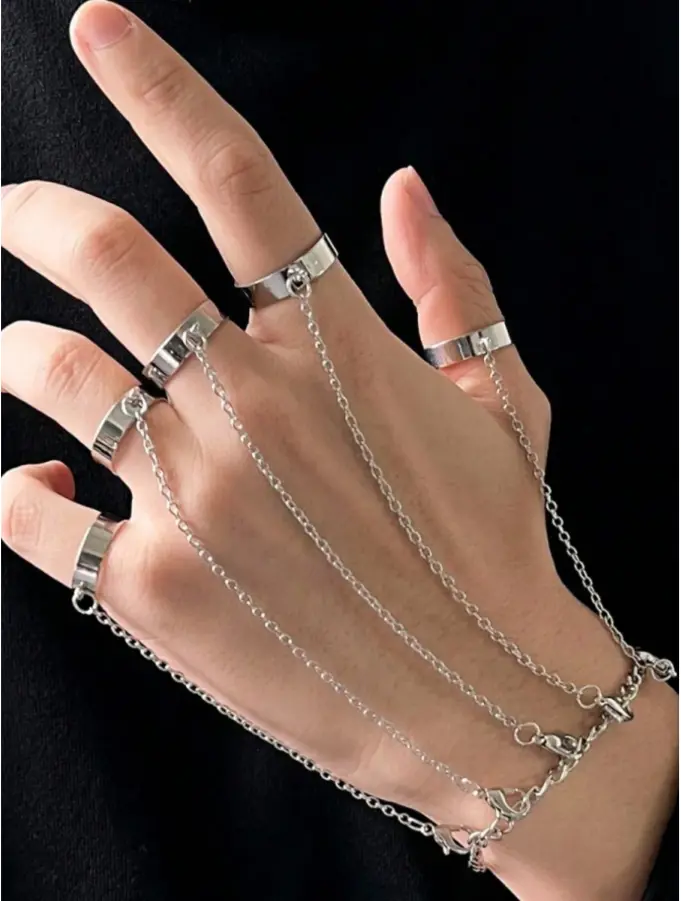 Adjustable Finger Ring Chain for Men & Women, Punk Hip Hop Knuckle Jewelry, Fashion Hand Chain Accessory