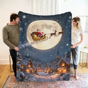 1pc Santa Sleigh Print Blanket, Ultra-Soft Flannel Material, Skin-Friendly Warm Soft, Foldable Portable, Multi-Purpose for Bed Sofa Office Outdoor Camping
