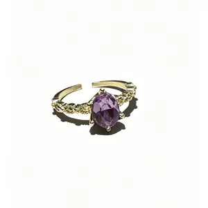 Artisan Bark Texture Branch Band Purple Stone RingLight Stackable Comfort Fit | Must-Have for Brunch, Resort Travel & Soft Evening Looks!