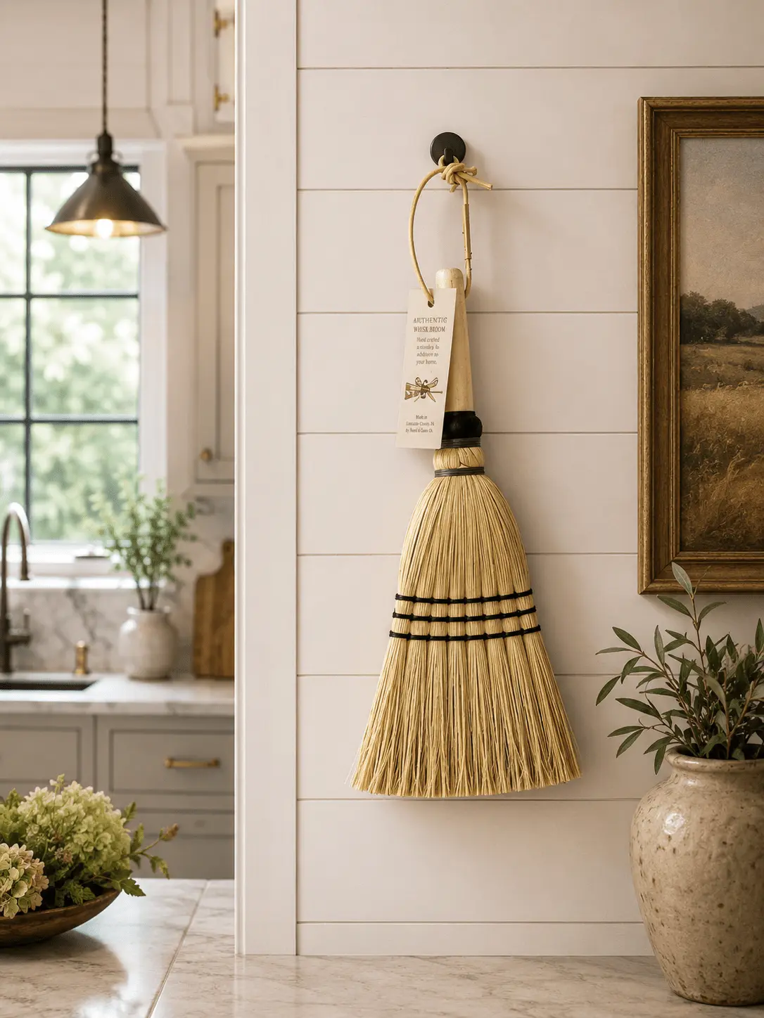 AUTHENTIC DELUXE WHISK BROOM - Amish Corn Straw Hand Brush & Handle
