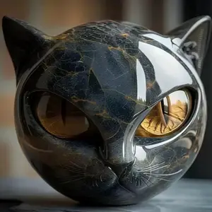 New Luxury Black Cat Figurine Black Cat Stone Carving Resin Craft Decoration Ornament