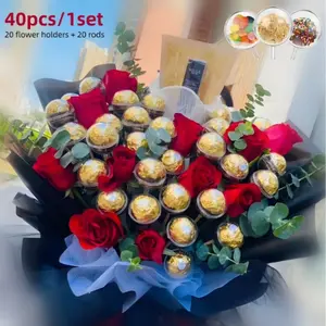 40-Piece Creative Chocolate Flower Holders with Round Lids, Perfect for DIY Bouquet Packaging, Ideal for Valentine's Day, Birthdays, Weddings, Appreciation Gifts