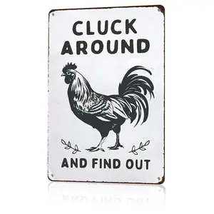 Cluck Around And Find Out Funny Rooster Metal Sign 12x8 In Aluminum, Vintage Farmhouse Tin Sign, Retro Rooster Wall Art for Coop, Farm, Garage Decor, Funny Chicken Plaque for Chicken Lover, 12x8 Inch Aluminum Sign