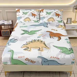 3-Piece Dinosaur Bedding Set, Includes Flat Sheet and Pillowcases, Modern Design for Bedroom Decor, Comfortable and Stylish Bed Linen