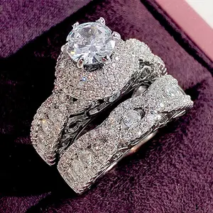 Vintage Princess Style 2-Piece Couple Birthstone Rings, Elegant Boho Cut Jewelry for Engagement & Wedding, Romantic Valentine's Day Gift
