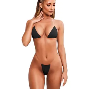 Sheer Strap Micro Bikini Set - Removable Padded Triangle Swimwear for Beach & Pool