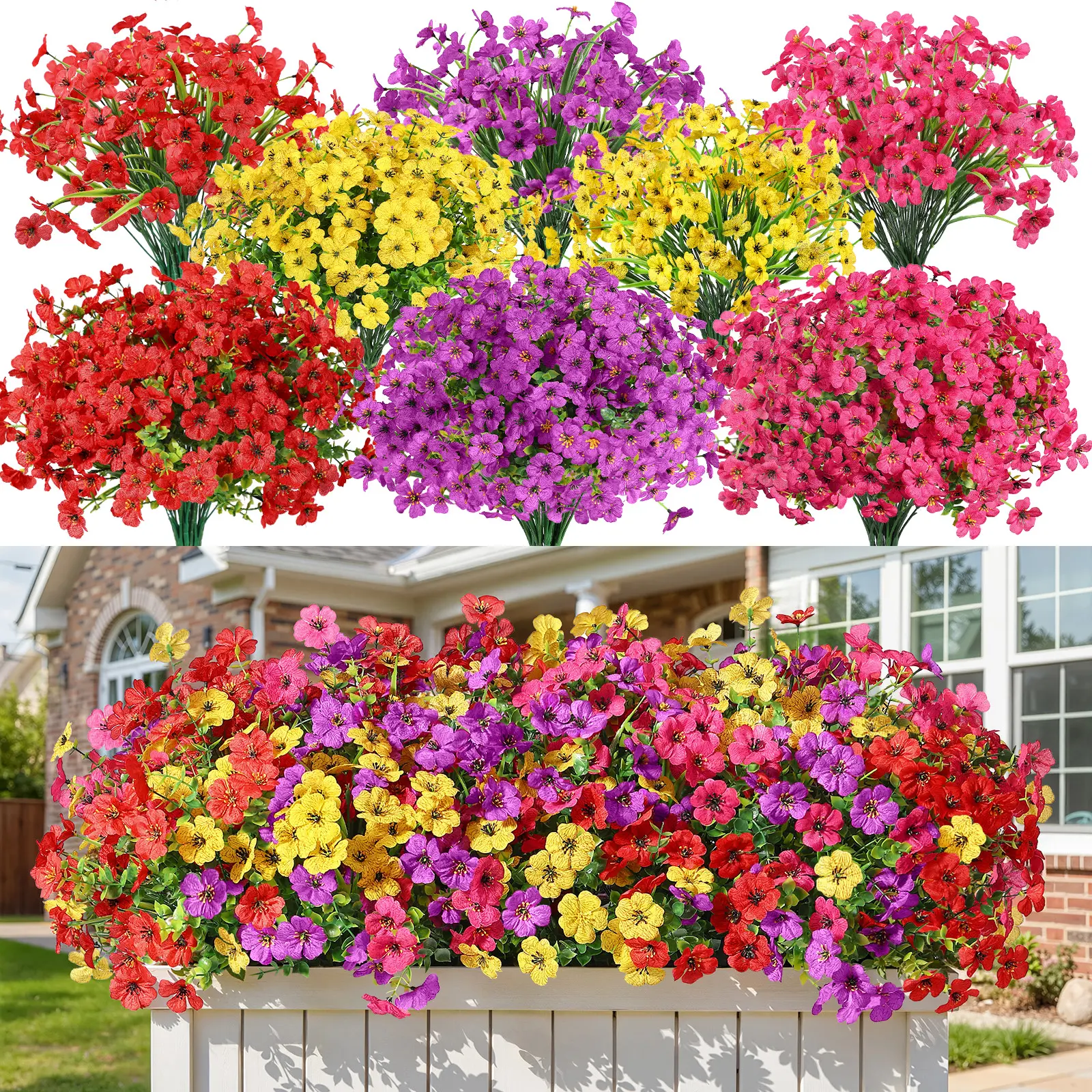 SHareconn 24/30 Bundles Artificial Flowers, UV Resistant Daisy & Eucalyptus, Outdoor Faux Plants, Long-Lasting Porch & Garden Decor Decoration Decorative