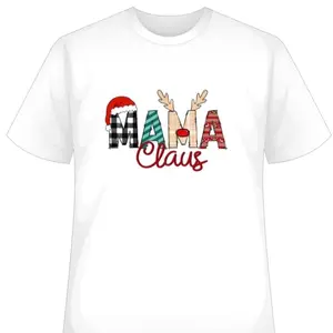 Women's Mama Claus Christmas T-Shirt with Santa Claus and Reindeer Design - Womenswear, Top christmas shirt