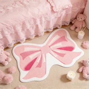 Modern Fashion Bow Pattern Carpet, Irregular Cute Bedroom Rug, Romantic Home Decor Bedside Mat, Soft Plush Fluffy Carpet, Decorative Fluffy Rug, Valentine's Gift