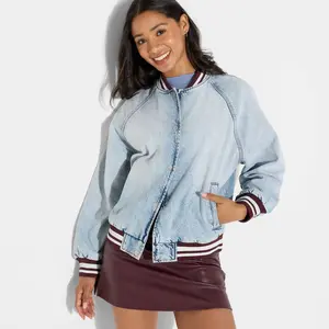 Women's Denim Varsity Jacket - Wild Fable Medium Wash S