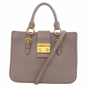 Pre-owned miu miu Leather Shoulder Bags Top Handle Crossbody Bag 2 Way Tote Purse Gray Gold Hardware J8061301
