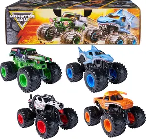 Monster Jam, All Stars 4-Pack Monster Trucks, Official Grave Digger, Megalodon, Dalmatian and El Toro Loco 1:64 Scale, Kids Toys for Boys Ages 3 and up