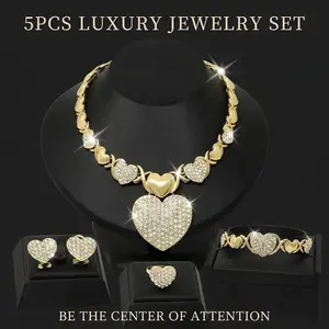 5PCS summer jewelry luxury goods women's jewelry set women's necklace bracelet earring ring set mother's day gift wedding party jewelry