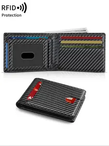 Men's Carbon Fiber Pattern Wallet, RFID Blocking Card Holder, Simple Double Fold Credit Card Holder, Business Fashion Wallet, Fashionable Wallet for Daily Use