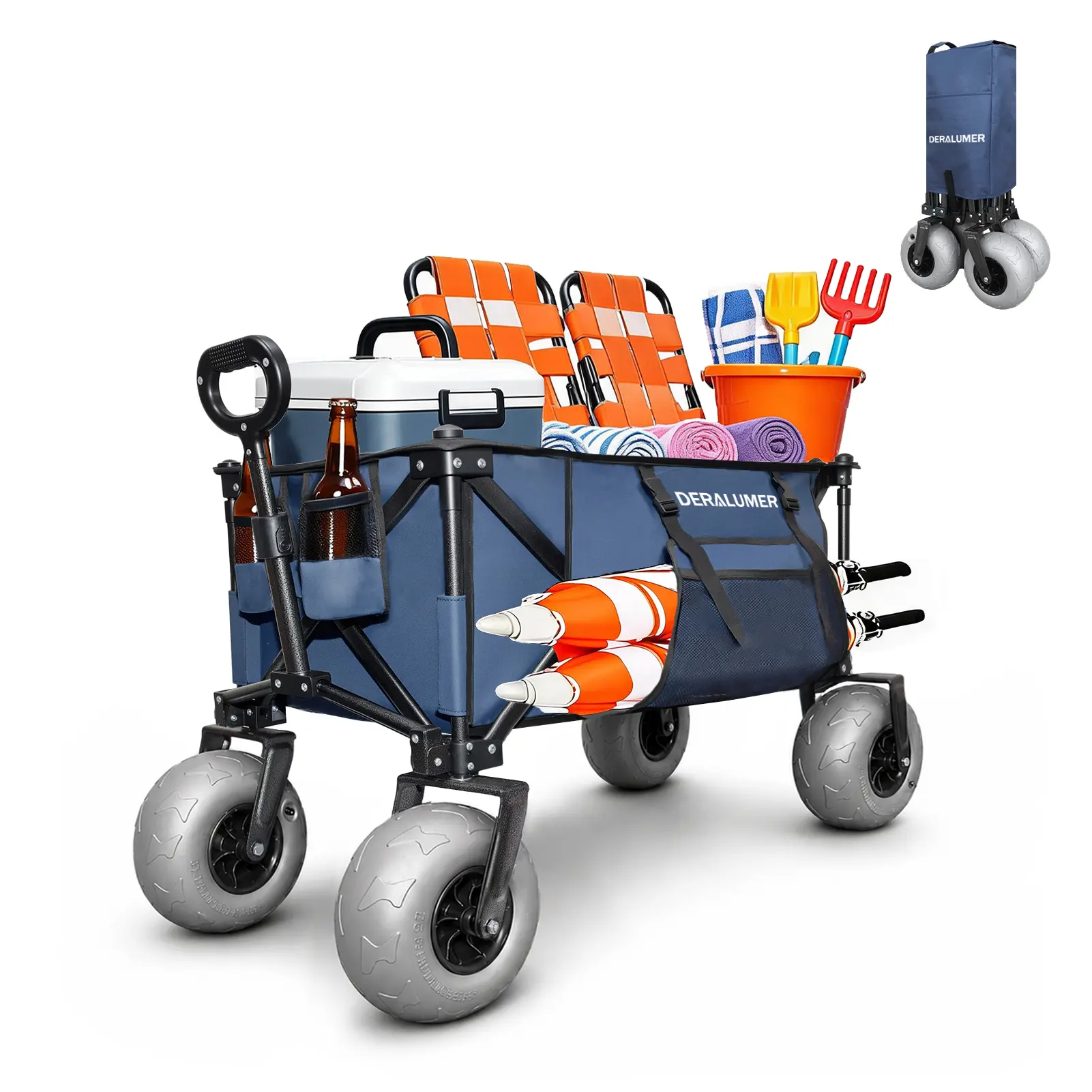 X800 Beach Wagon with 9" x 4" Balloon Wheels for Sand, 200L Heavy Duty Folding Cart with Side Bag for Beach, Fishing & Camping