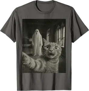 Haunted House Ghost Vintage Photo Funny Tabby Cat Halloween T-Shirt - Feliciabr Shop 42B0FLDW4L6J
