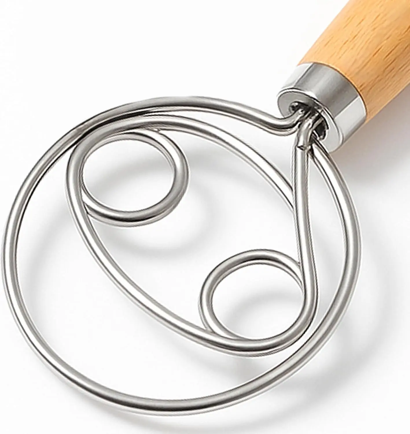 Stainless Steel Dough Whisk for Sourdough - 13 Inch Dough Whisk with Smooth Wooden Handle for Easy Sourdough & Bread Mixing