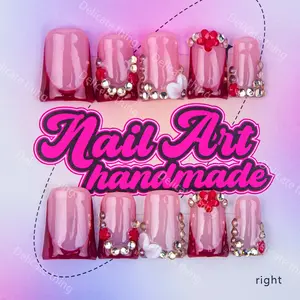 Delicatething Y2K Style Duckbill Nail Tips, Handmade Wearable Nails, 4 Sizes XS S M L, Flower Gold Diamond Design, Nail Art Design, Perfect Gift for Girls