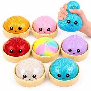 2026 New Glitter Dumpling Squishy with Steamer Box, Soft Sensory Fidget Steamed Bun Squeeze Tool for Adult Stress & Anxiety Relief