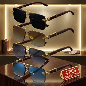 Unisex 4-Piece Vintage Stylish Retro Square Sunglasses, Oversized Double Bridge Lightweight Eyewear, Classic Versatile Frames for Party & Casual Wear, Men's Women's Fashion Accessories, Vintage Sunglasses, Stylish Sunglasses