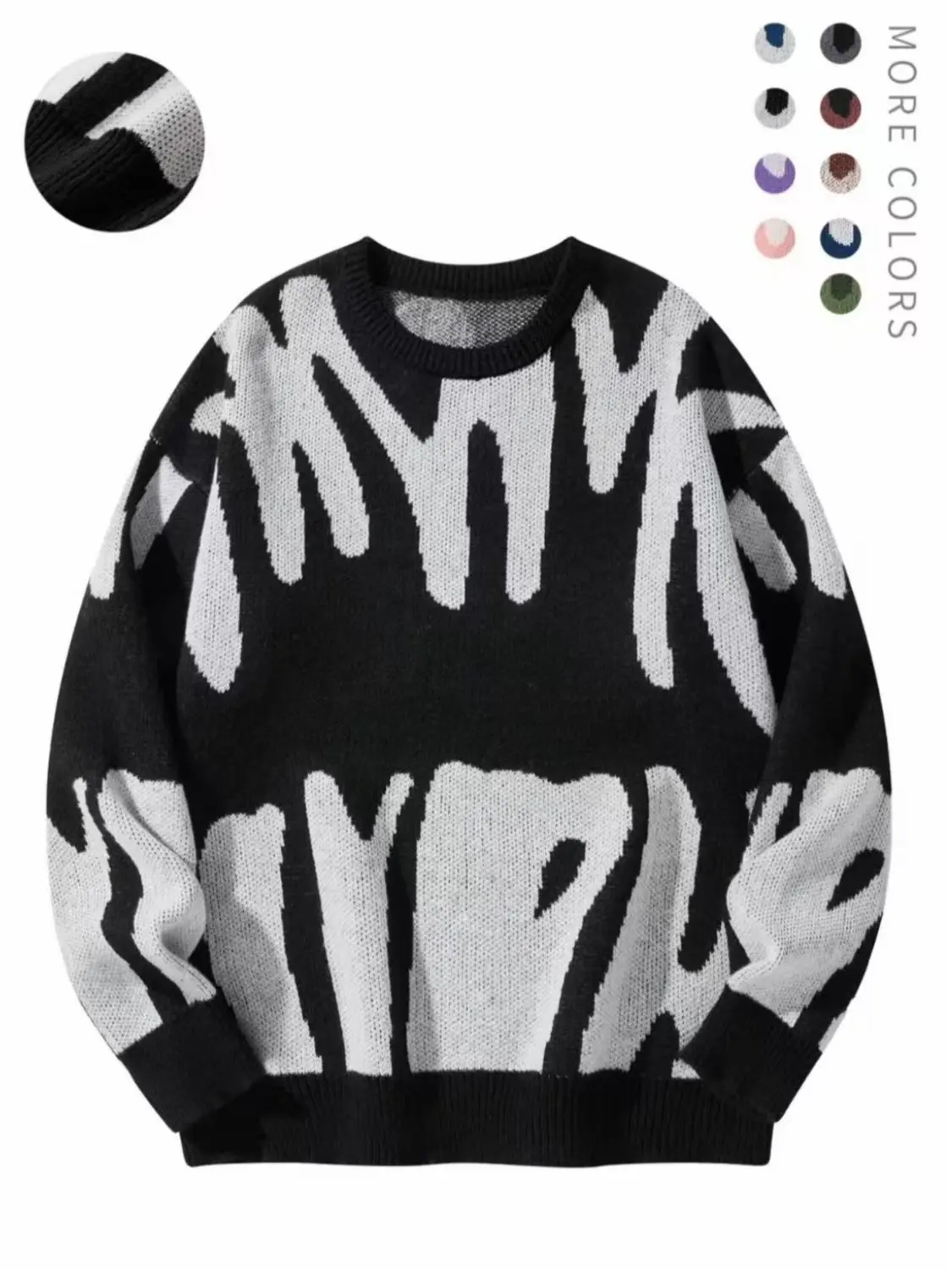 Men's Pullover Knitwear Tops - Menswear Round Neck Longsleeves, Graffiti Print Casual Streetwear Style Personalized Polyester Sweater, Casual Streetwear Looks