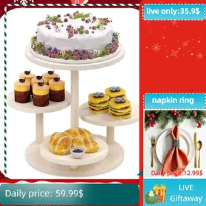 4 Tier Round Cupcake Tower Stand for 50 Cupcakes,Wood Cake Stand with Tiered Tray Decor,Farmhouse Tiered Tray Decor,Cupcake Display for Birthday Graduation Baby Shower Tea Party,White