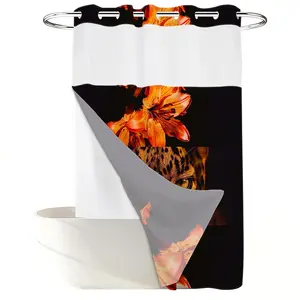 1PC 2D Flat Personalized Lily Cheetah Half Face Shower Curtain, Floral Wild Animal Color Block Design, Waterproof Detachable Liner Bathroom Curtain (No Hooks)