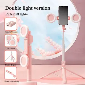 New 6 in 1 Selfie Stick With Fill Light, 67" Phone Tripod & Wireless Remote Page Turner,Bluetooth Camera Video Recording Remote,Music Control, for iPhone,iPad,iOS,Android