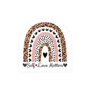 All-Weather Vinyl Decal: "Self Love Matters" Leopard Rainbow