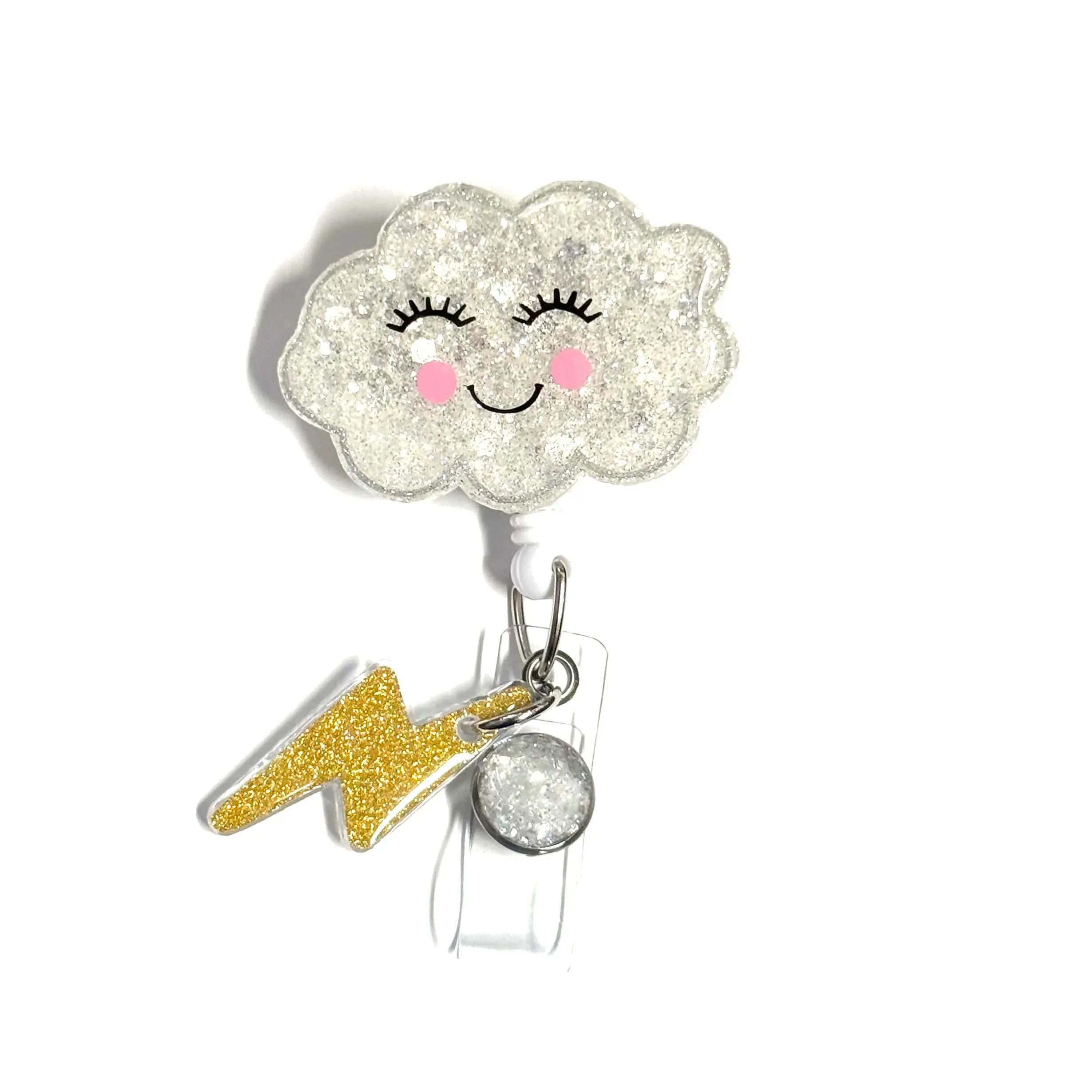 White Cloud Badge Reel, Retractable Swivel Alligator Clip, RN, LPN, OBGYN, Dental, Cute, 2”