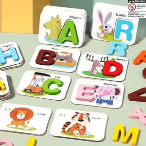 Wooden Alphabet Flash Card Set, Flashcards Learning Alphabet, 1 Set Educational Letter Puzzle for Early Learning, Cognitive Memory Matching Game for Boys & Girls
