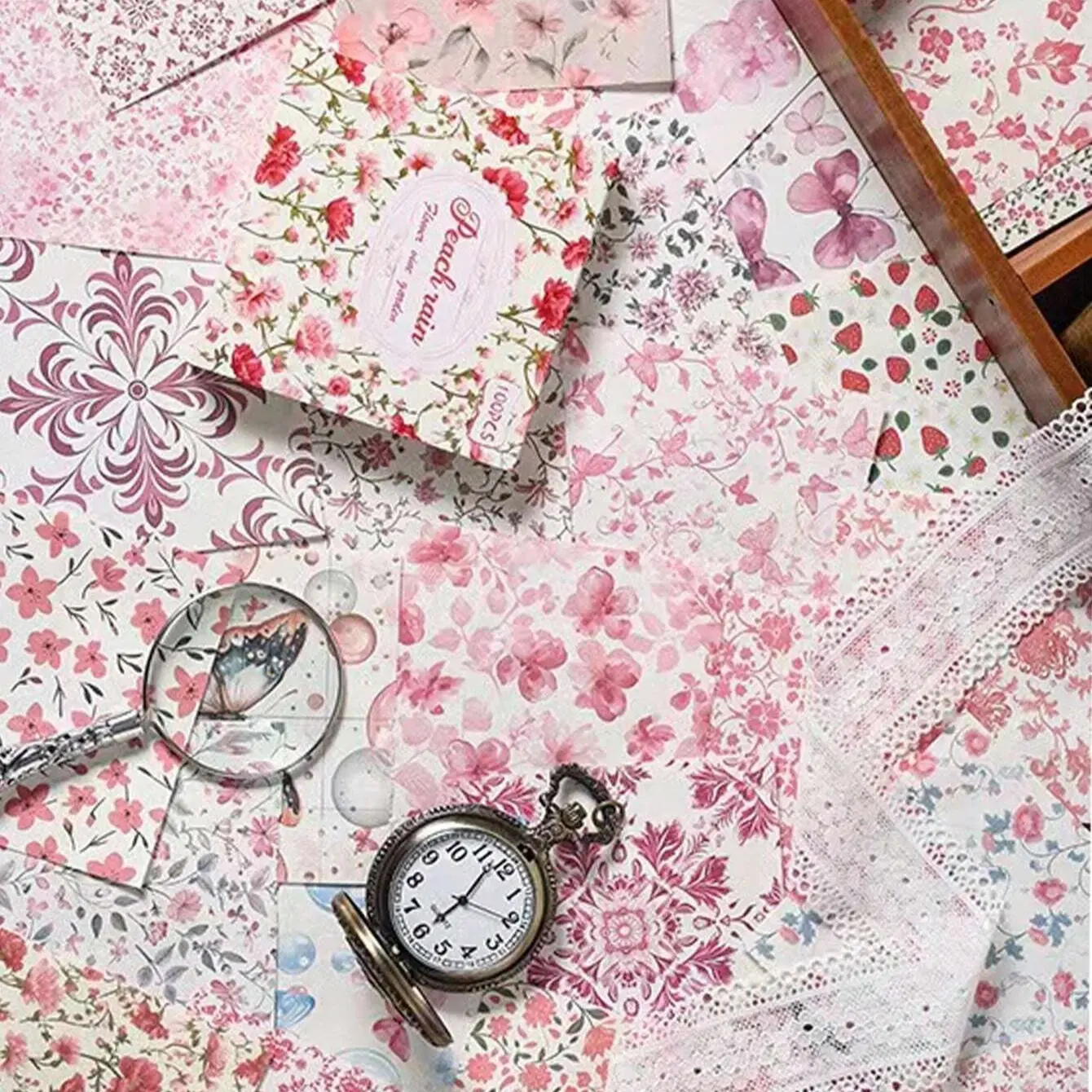 100 Sheets Unique Floral Background Designs Decorative Paper, DIY Crafting Journal Scrapbook Material, Embellishment Supplies, Model Xinghao 1, Scrapbooking