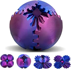 Mother's Day Gift Gear Sphere, 3D Printed Gearsphere - The Steampunk Whirling Wonder Fidget Gear Ball, Gearsphere Cube Fidget Toy for Office and Home, Stress Relief Cool Stuff Toys Gift for 3+ Kids Adult (Purple)