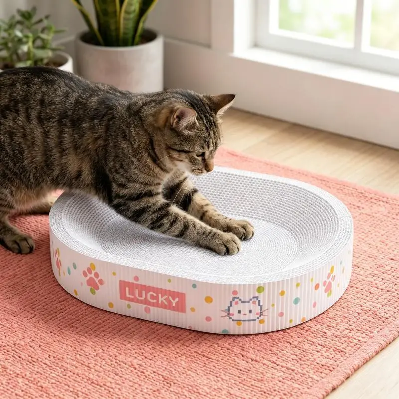 2-in-1 Cartoon Small Cat Scratcher Bed - Play & Rest Design, No Paper Scraps, Wear-Resistant, Anti-Overturning, Anti-Slip for Safe Play, High-Hardness Plant Fiber Cardboard, Plastic-Free, Safe Eco-Friendly Cool Summer Pet Supply scratchpad