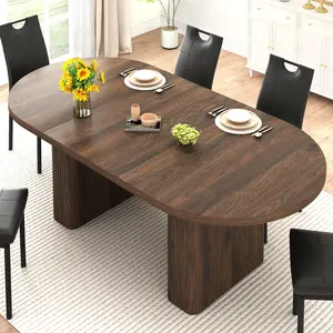 70.8 in Dining Table for 4 5 6, Modern Walnut Rectangular Kitchen Table with Waterproof Wood Tabletop, Farmhouse Long Dining Table with Foot Pads & Wood Base for Kitchen Living Room