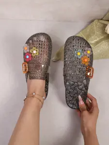 Women's Crystal Jelly Sandals Transparent Flat Half Slippers, Casual Plain Design, Perfect for Summer Comfort