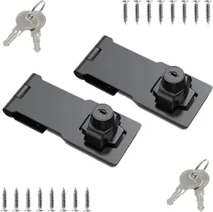 2-Pack Keyed Hasp Lock, Stainless Steel Twist Knob Locking Hasp with  for Small Doors, Cabinets, Closets & Safety Latches (4inch, Black)