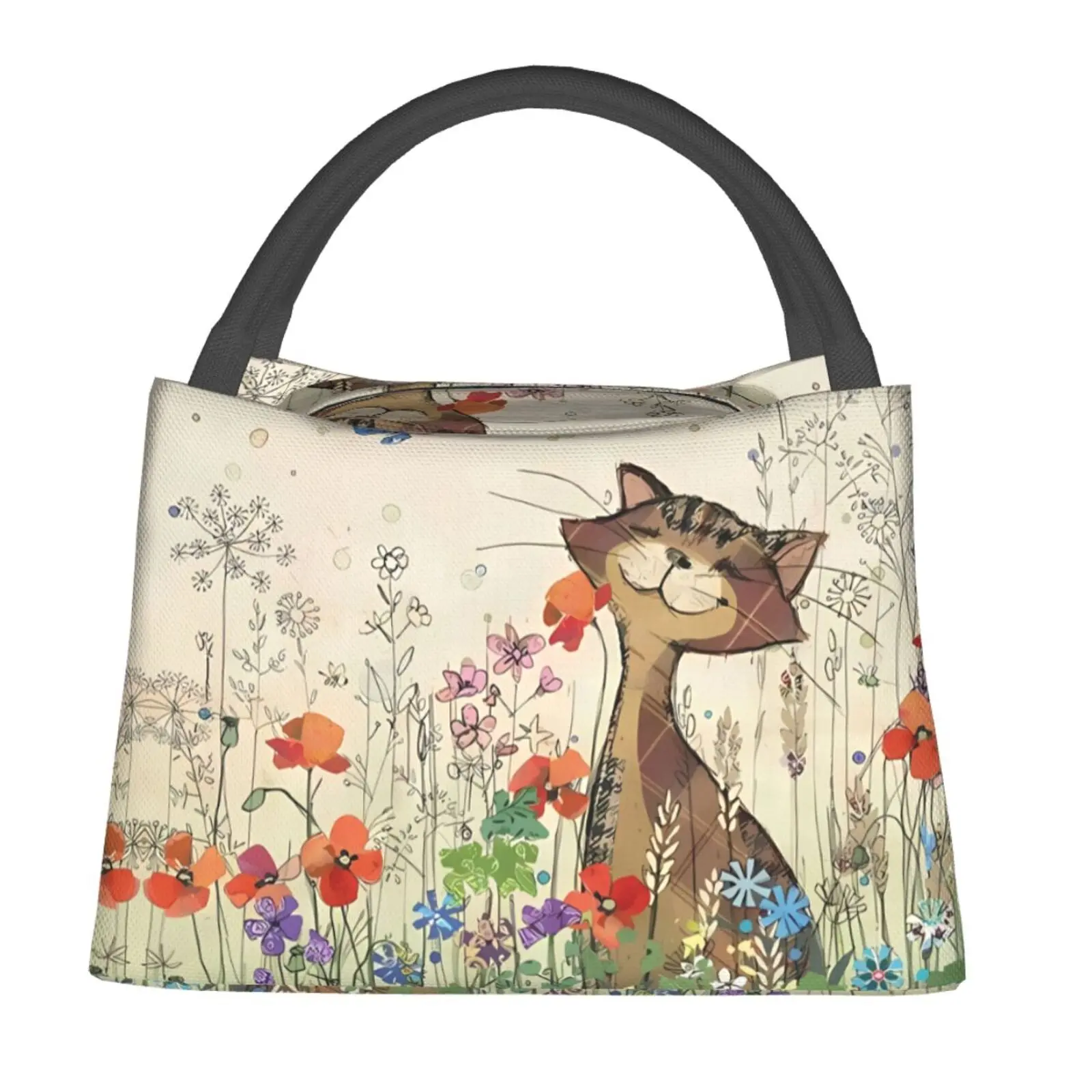Lunch bag for men and women, reusable hand-held insulation bag,flower and cat pattern, is an essential item for outdoor camping and daily commuting. It is made of safe and durable insulation material, with a portable and stylish design, Floral Cooler Bags
