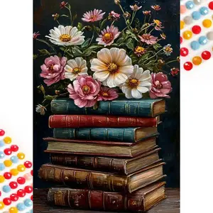 5D DIY Full Drill Diamond Painting - Diamond Painting Kit Book Floral Mosaic Canvas DIY Wall Art, Home Wall Decoration