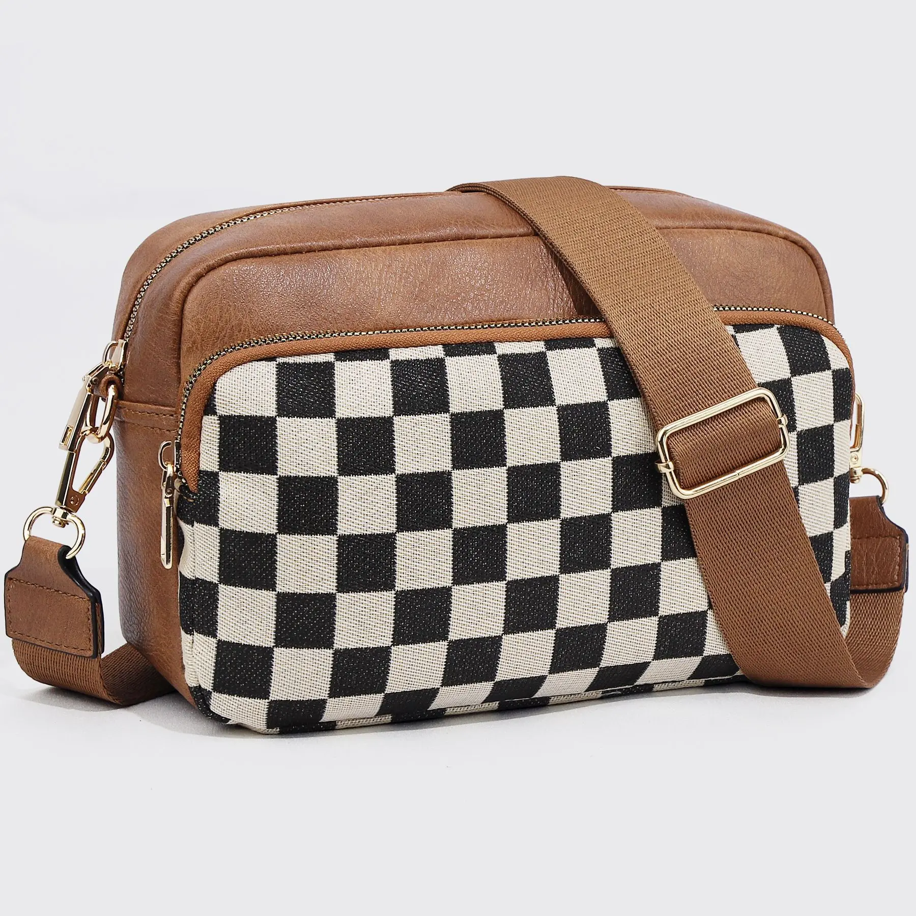 Fashionable Plaid Shoulder Bag Checkered Crossbody Purses for Women Plaid Medium Cross Body Wallet Trendy Over the Shoulder Handbags quliting seam Crossbody Bag for Women Vegan Leather Shoulder Bag with TWO Strap soft pu accessories
