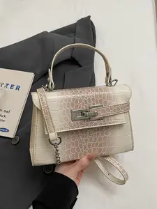 Women's Elegant Gradient Crocodile Pattern Mini Kelly Bag, Magnetic Closure, Adjustable Strap, Versatile Crossbody Shoulder Bag