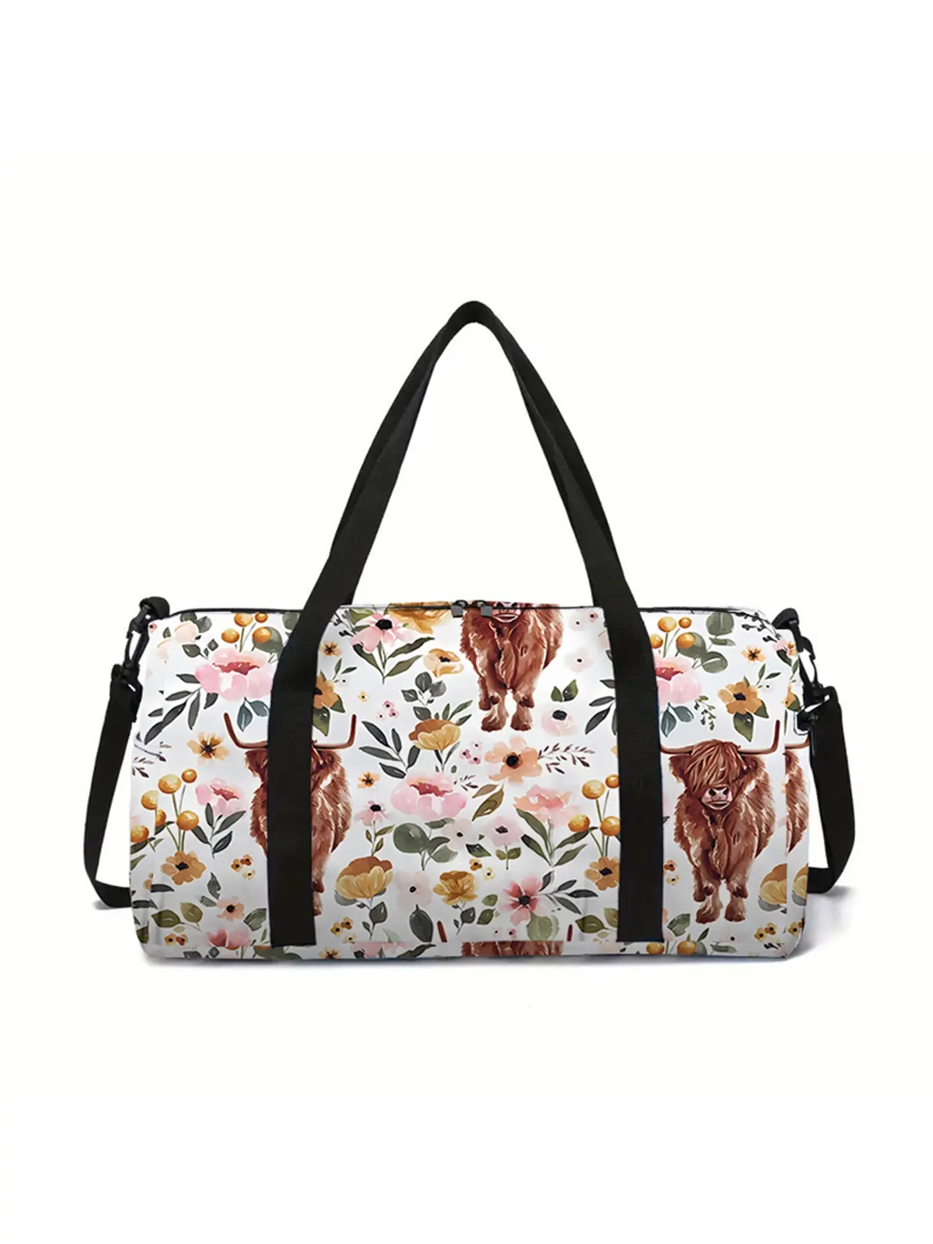 Yak and flower pattern printed large capacity travel duffel bag, portable storage bag, Traveling Bag, Travel Duffle Bag