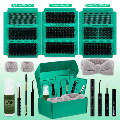 970pcs Lash Clusters Kit D Curl 9 Styles Mix10-18mm Lash Cluster with Bond&Seal, Remover, Applicator, Shampoo & Brush for Beginners, Easy Apply Daily, Diy Eyelash Extensions Individual Eyelash Kit, Eyelash Extension Set Lashes Extension Set