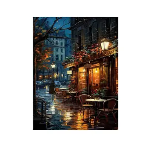 Town Night Scene Paint by Numbers Kit, 16x20 Inches for Beginners, DIY Acrylic Painting Art Set for Home Wall Decor and Gifts, DIY Painting Supplies