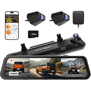 WOLFBOX G900 Tripro Bumper Version 3 Channel 4K Mirror Dash Cam, 8MP STARVIS 2 IMX678 Night Vision, 4K+2.5K+1080P Front and Rear Bumper Dash Cam, 5.8GHz WiFi, Voice Control, Includes 256GB Card & GPS