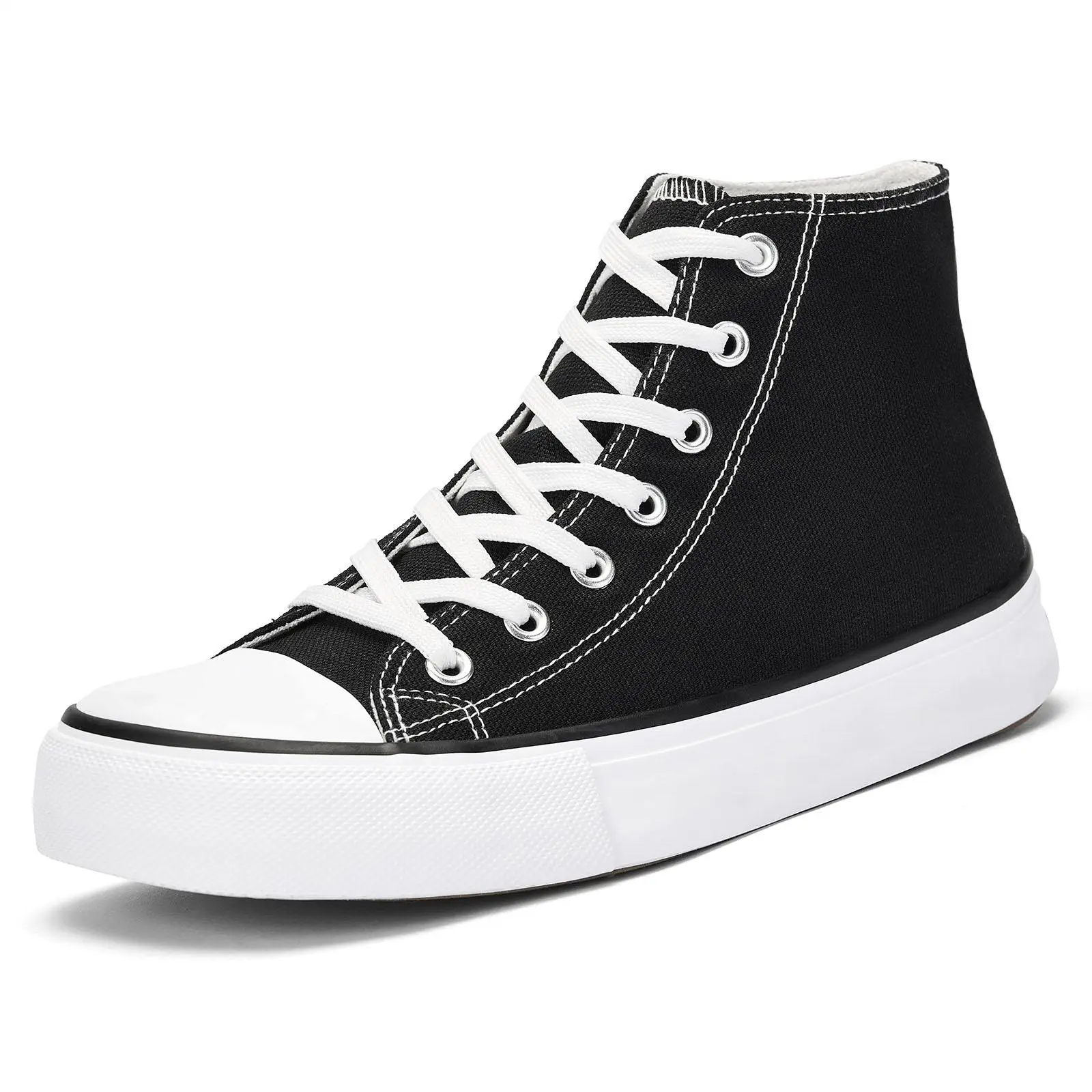 #TikTokShopDealsForYouDays AKK Trendy Women's High Top Canvas Sneakers -Stylish Lace-Up Design, Lightweight Perfect for Everyday Wear, Street Style, Casual Outfits, All-Season Comfort, Outdoorfun Footwear Walking Athletic Trainer Black Training Cute Shoe