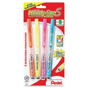 Pentel Of America  Handy-line S Retractable & Refillable Highlighter, ASST, 4/Pk