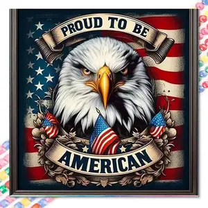 5D DIY Full Rhinestone Round Diamond Painting - Diamond Painting Kit Eagle, National Flag Mosaic Canvas DIY Wall Art, Home Wall Decoration, Crafts