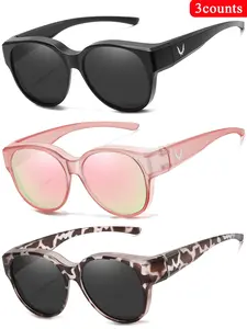 3-Piece Set Fit over Glasses for Women & Men, Comfortable Wear, Casual Eyewear, Uv400 Protection, Polycarbonate Frame, All Seasons, Fashion Glasses