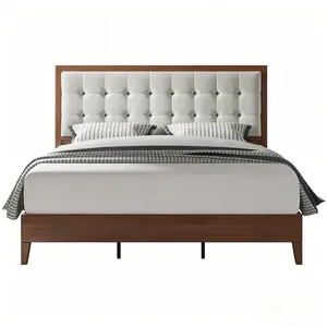 [MothersDayGift] #Summervibes AMERLIFE Solid Wood Platform Bed Frame with Upholstered Tufted Headboard/Solid Wood Foundation, Pull-spot Tufted Handcraft, No Box Spring Needed, Bedroom Furniture/Best Gift Ideas/Christmas Gifts